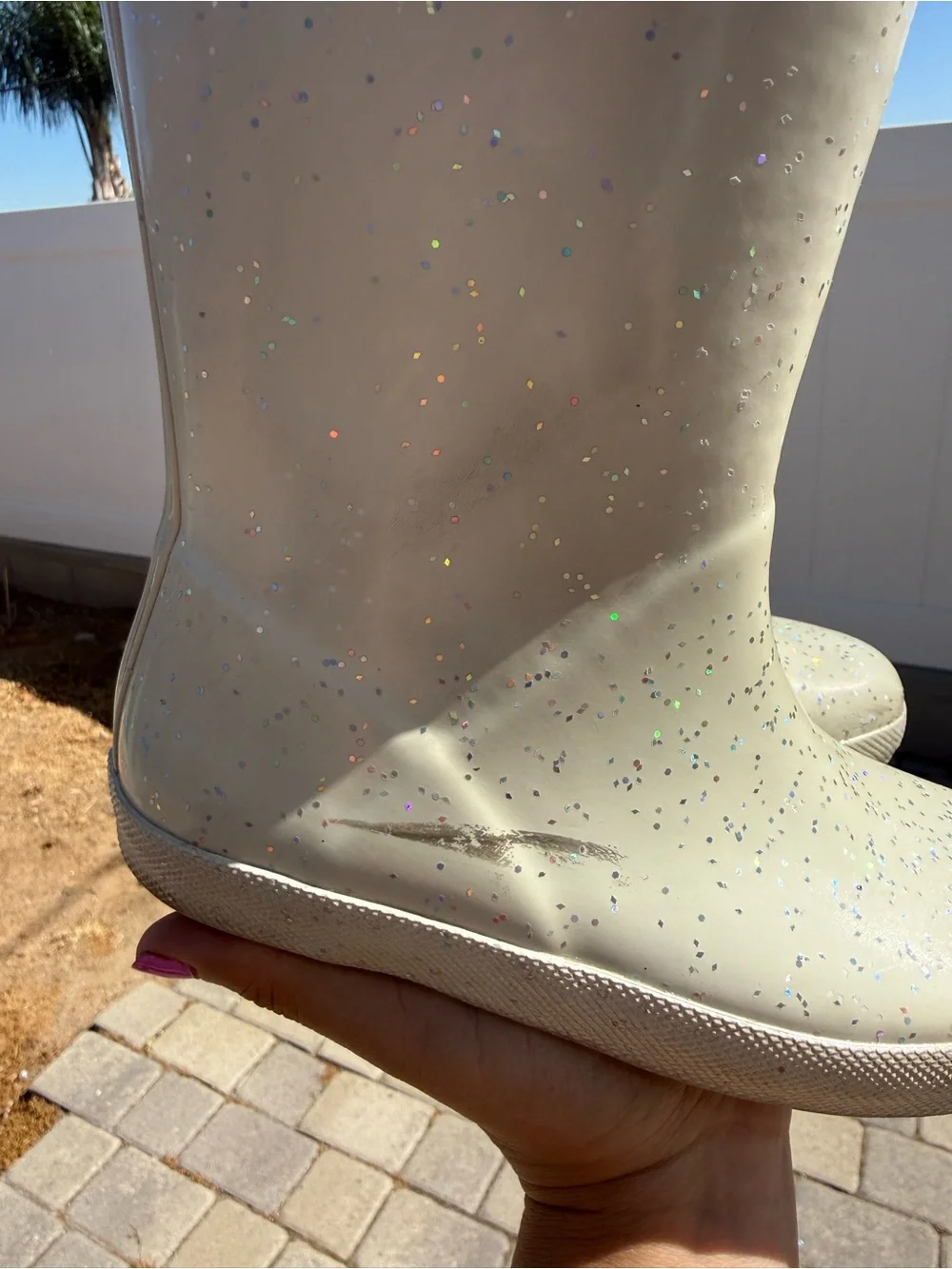 Hunter Kids Glitter Rain Boots - Cream with Multicolor Sparkle